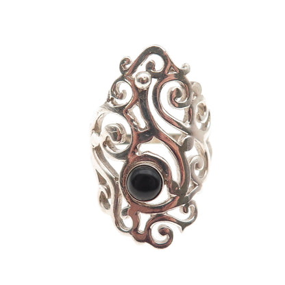 Nuris 925 Sterling Silver Vintage Real Black Onyx Modernist Swirl Ring Size 7