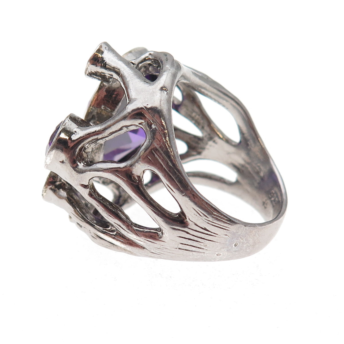 925 Sterling Silver Vintage Purple C Z Modernist Oxidized Ring Size 9.25