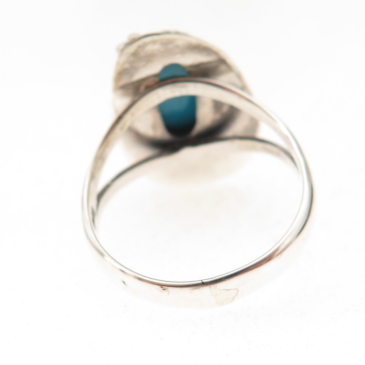 925 Sterling Vintage Real Sleeping Beauty Turquoise Feather Ring Size 8.25