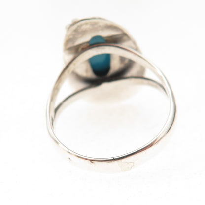 925 Sterling Vintage Real Sleeping Beauty Turquoise Feather Ring Size 8.25