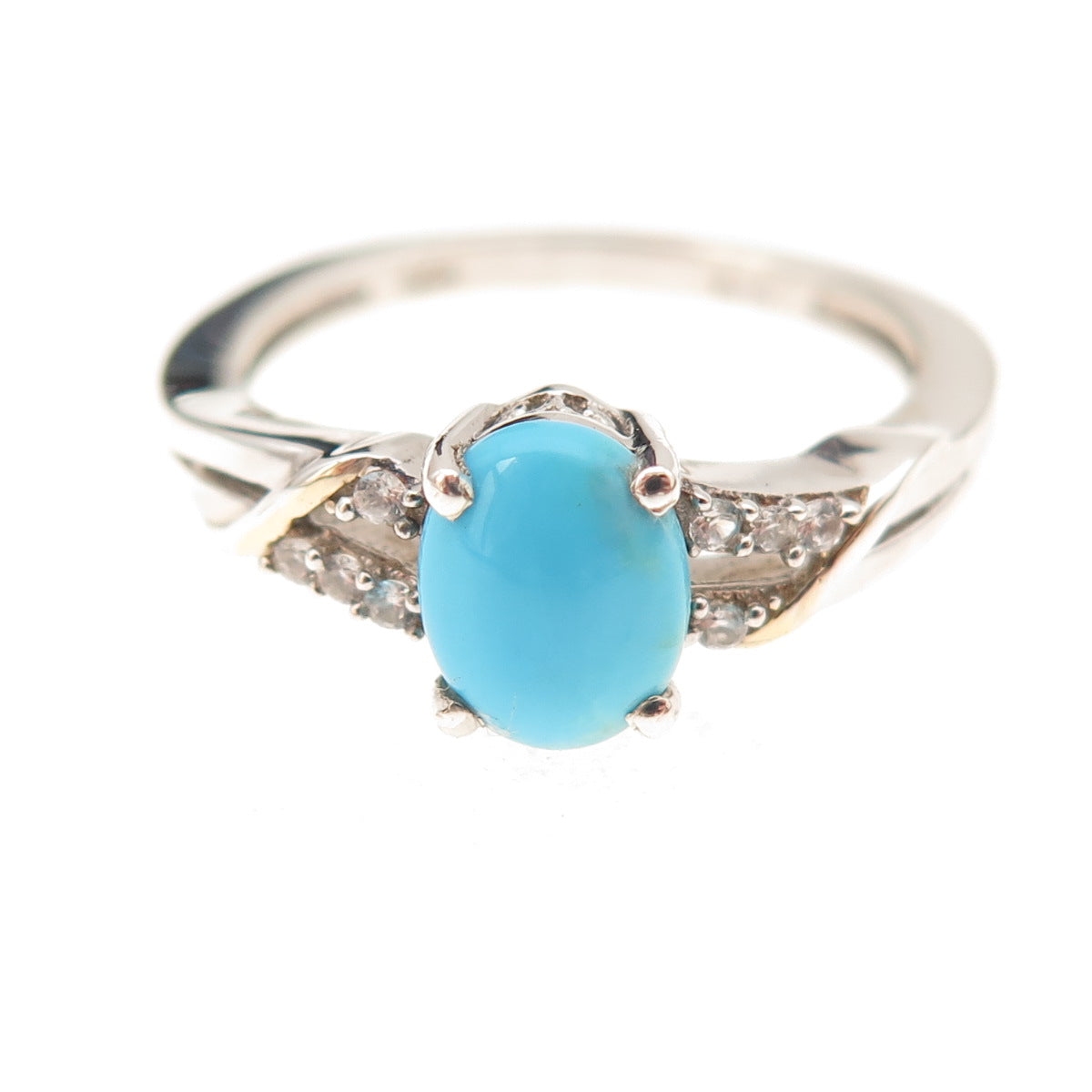 Chuck Clemency 925 Sterling Silver Real Turquoise & White Topaz Ring Size 8