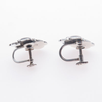 GEORG JENSEN 925 Sterling Silver Vintage Denmark Floral Screw Back Earrings #50A