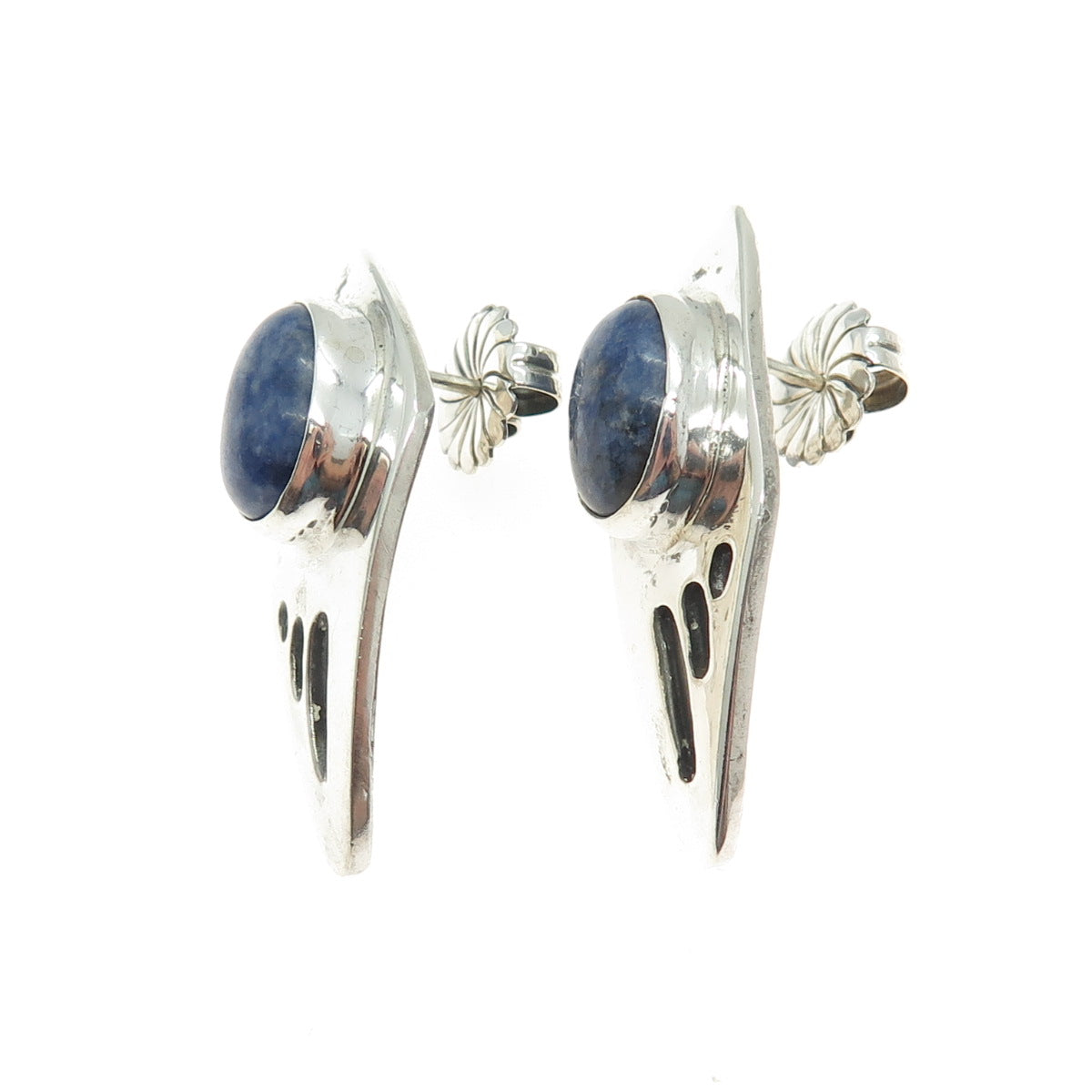 KEN GASTINEAU 925 Sterling Silver Vintage Real Sodalite Modernist Earrings