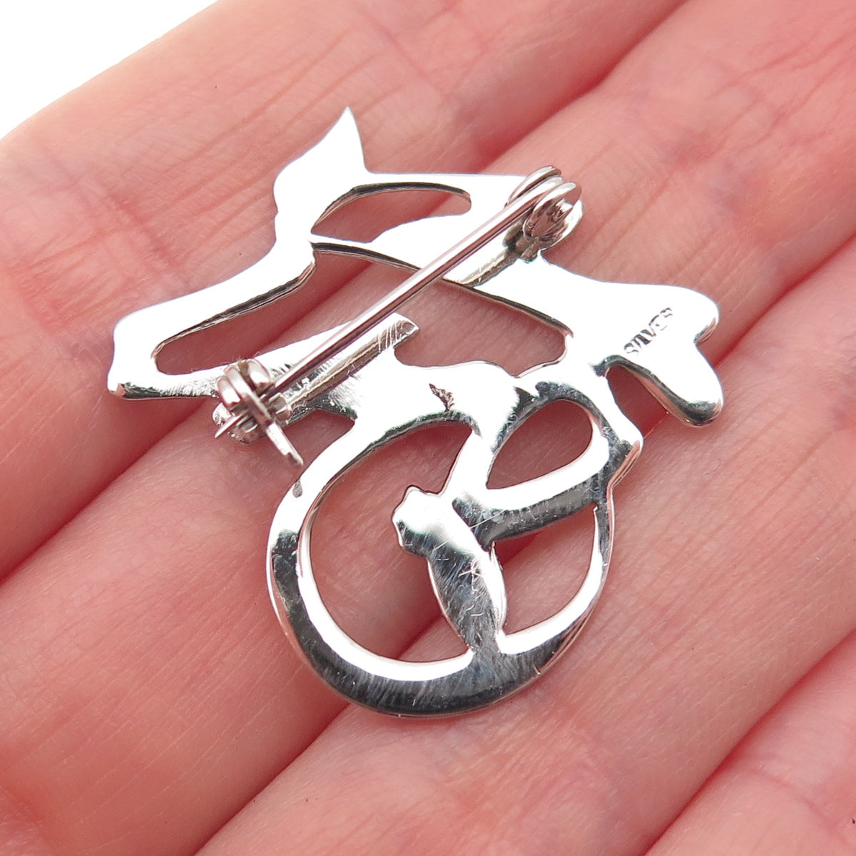 925 Sterling Silver Vintage Engraved Longevity Japanese Character Pin Brooch