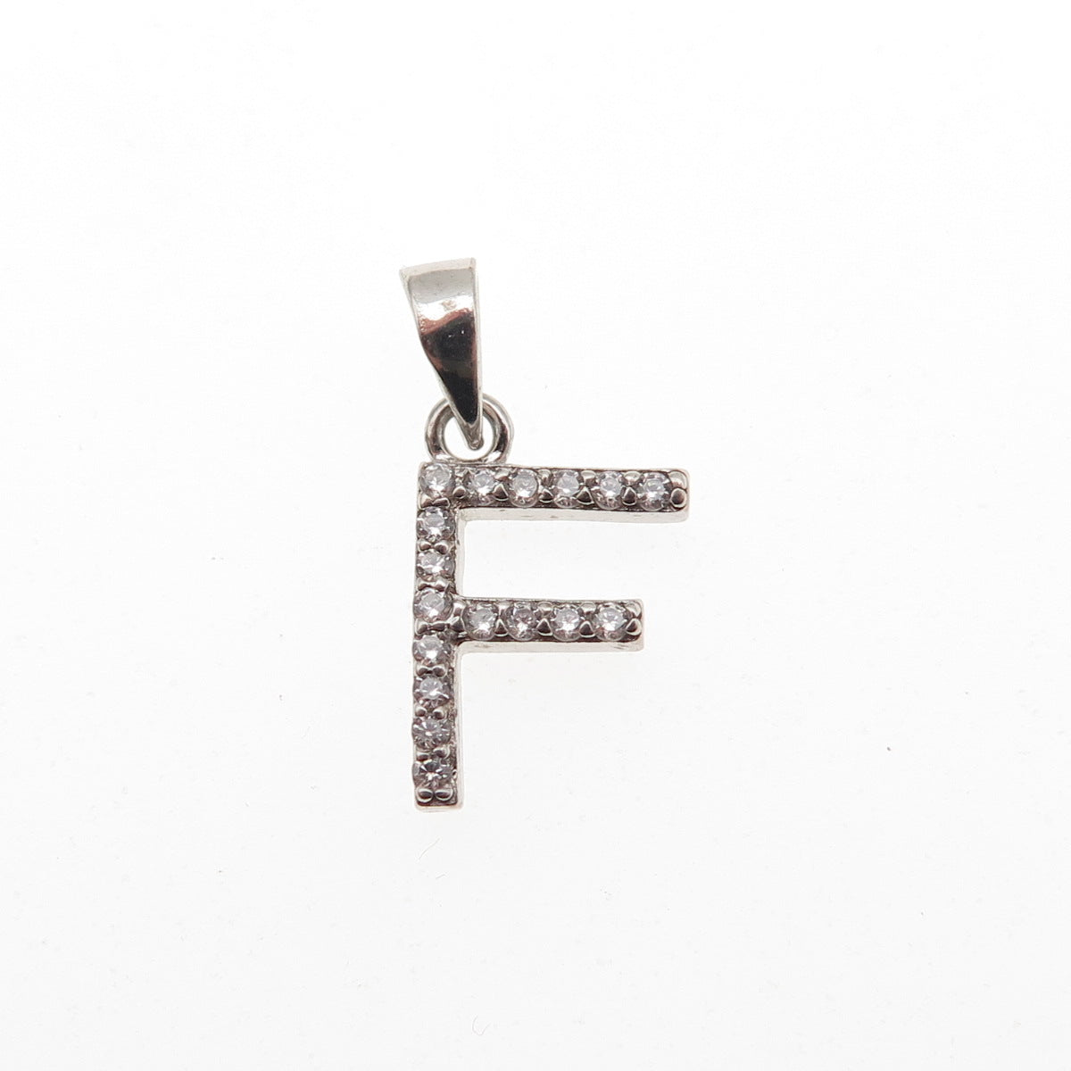 925 Sterling Silver Round-Cut C Z Letter F Initial Mini Charm Pendant