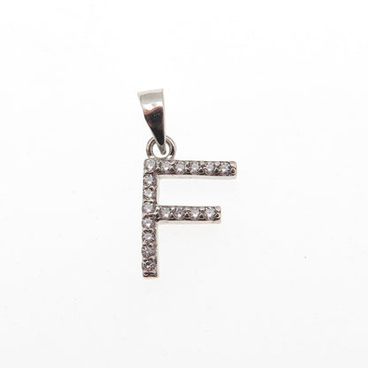 925 Sterling Silver Round-Cut C Z Letter F Initial Mini Charm Pendant