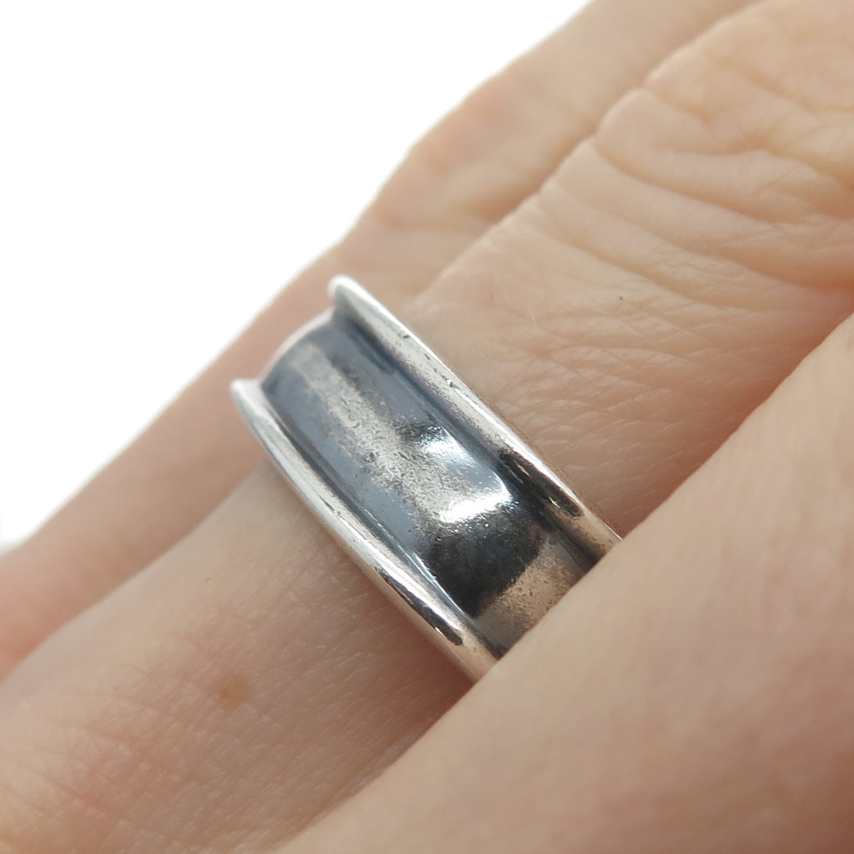 925 Sterling Silver Vintage Modernist Oxidized Band Ring Size 9.25