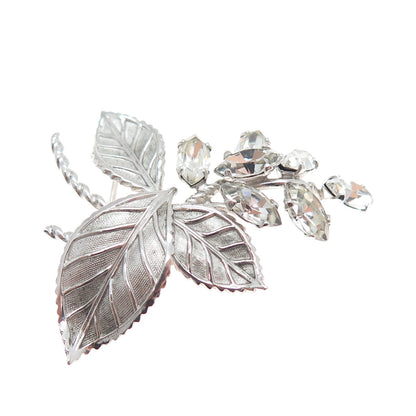 VAN DELL 925 Sterling Silver Antique Art Deco Rhinestone Floral Pin Brooch