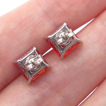 925 Sterling Silver Princess-Cut Fire C Z Stud Earrings