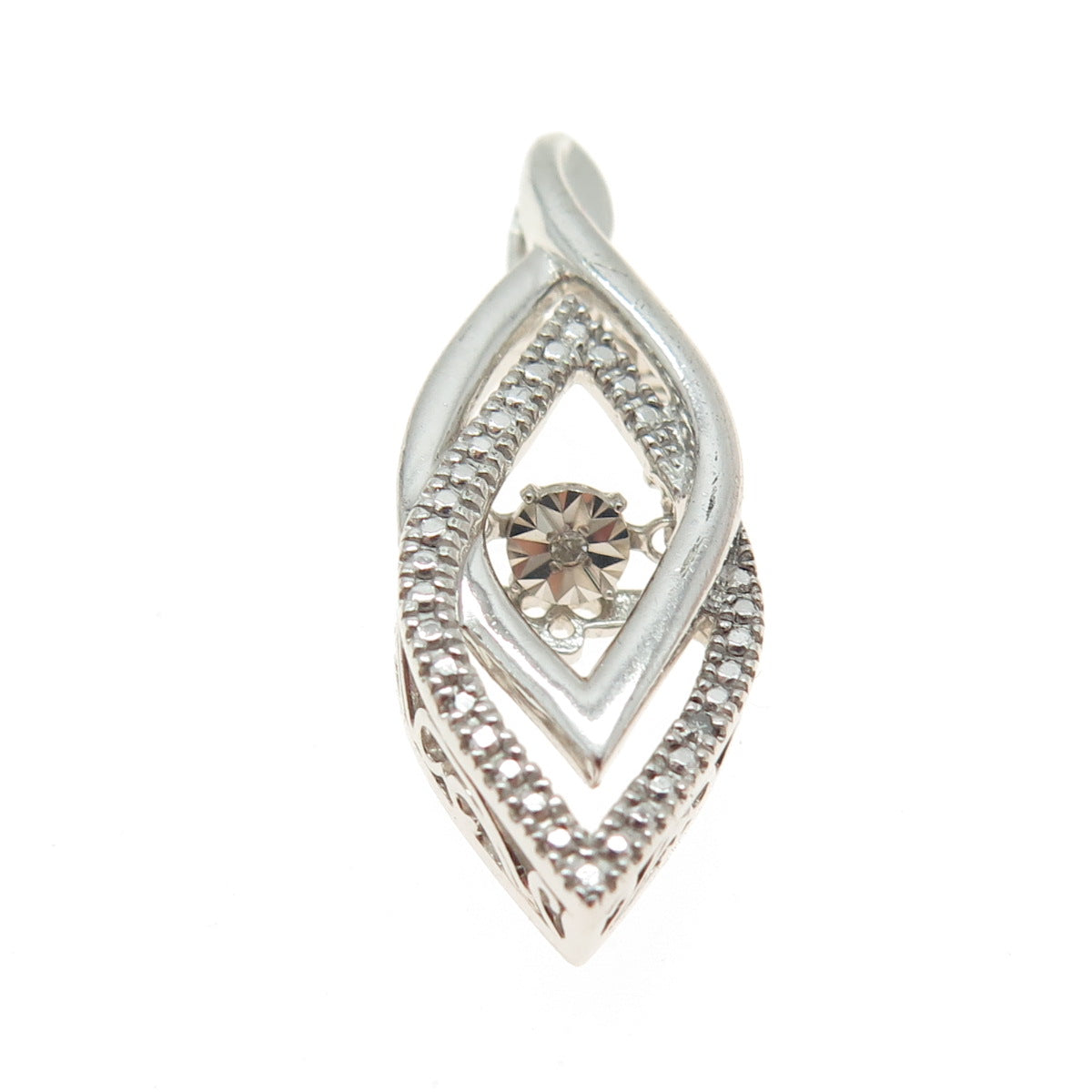 925 Sterling Silver Real White Diamond Accent Modernist Slide Pendant