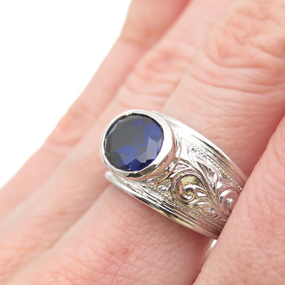 CHATEAU D'ARGENT 925 Sterling Silver Vintage Lab-Created Sapphire Ring Size 8