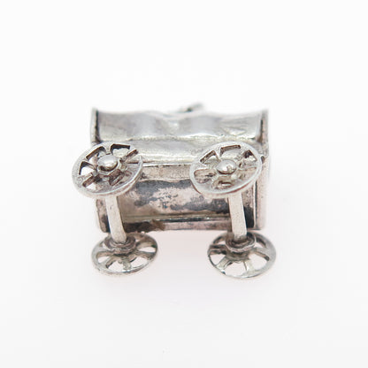 925 Sterling Silver Vintage Farmers Carriage Oxidized Minimalist 3D Pendant