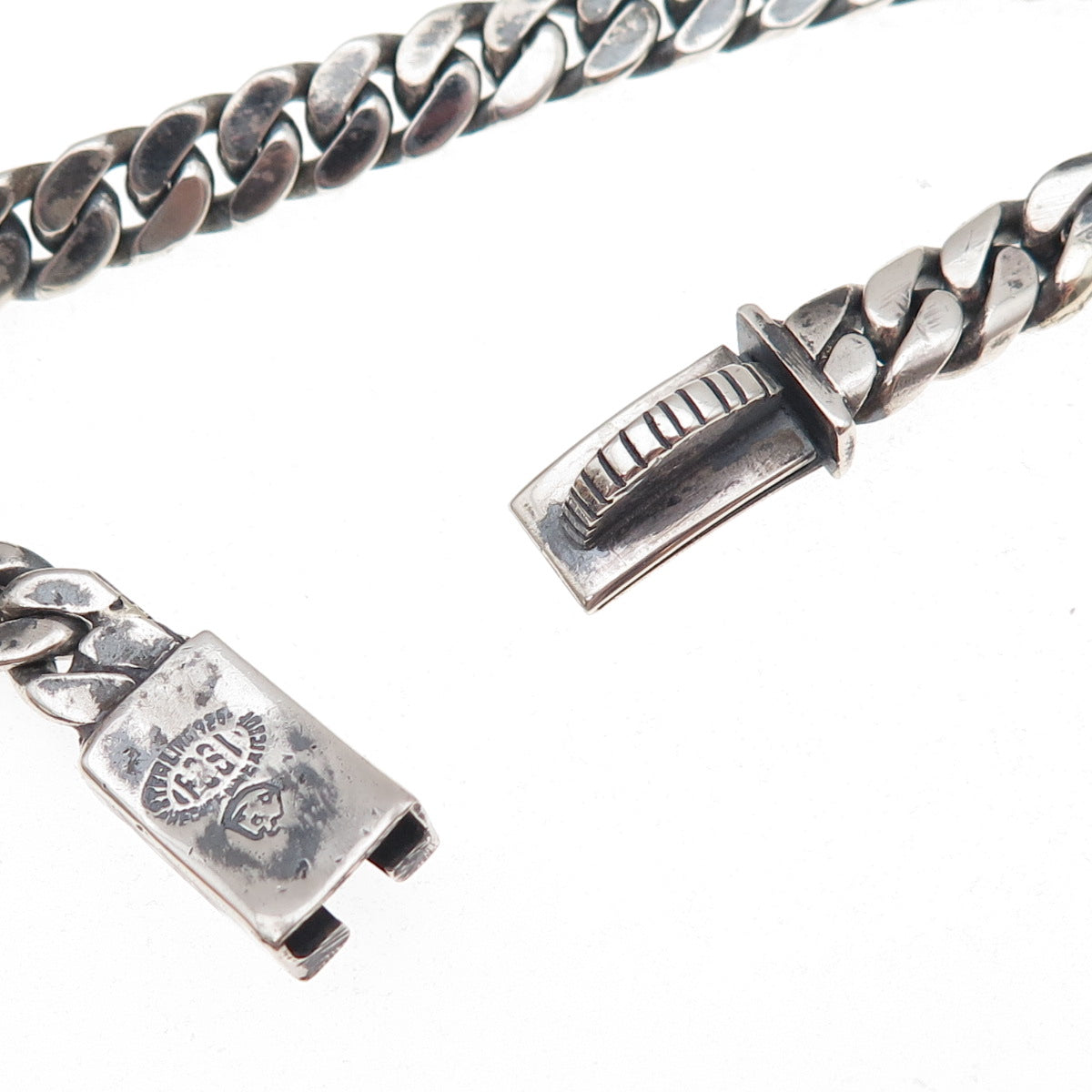 925 Sterling Silver Vintage Mexico Cuban Link Oxidized Bracelet 7"