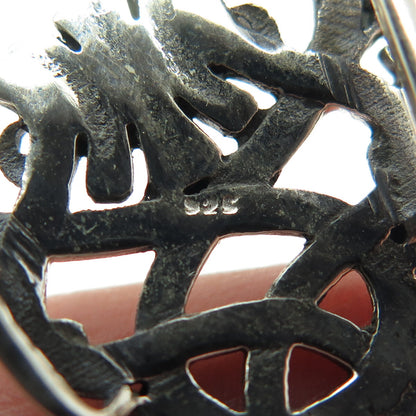 925 Sterling Silver Vintage Real Tiger Eye Celtic Knot Swirl Oxidized Pendant