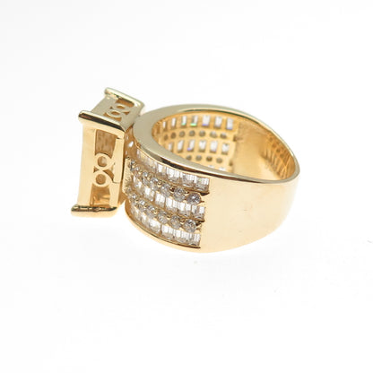 925 Sterling Silver Gold Plated Round & Emerald-Cut C Z Ring Size 6.25