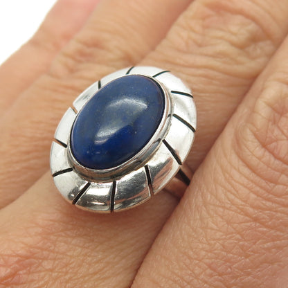 925 Sterling Silver Vintage CII Mexico Real Lapis Lazuli Modernist Ring Size 8