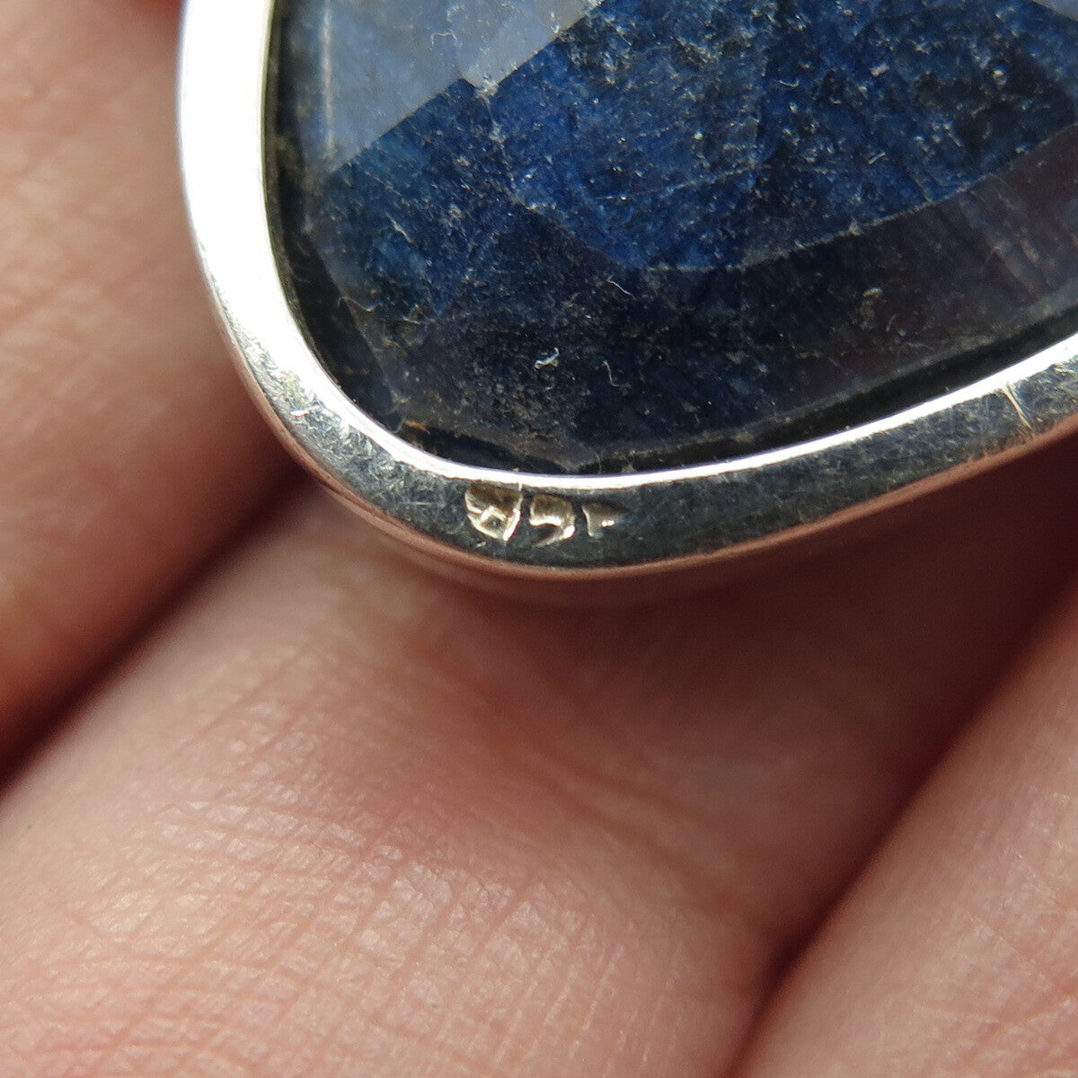 925 Sterling Silver Vintage Real Pear-Cut Sapphire Pendant