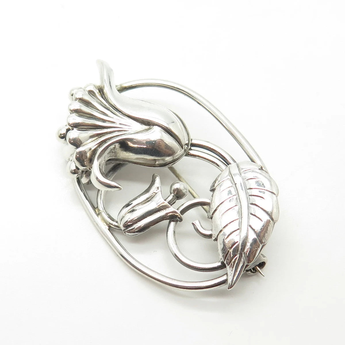 925 Sterling Silver Antique Art Deco Lang Floral Leaf Pin Brooch