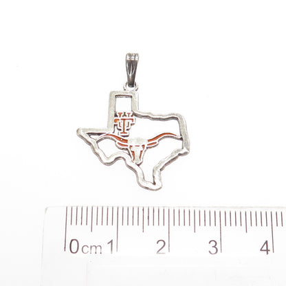 925 Sterling Silver Vintage Enamel University of Texas Charm Pendant