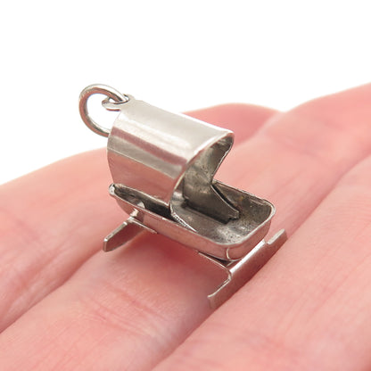 925 Sterling Silver Antique Art Deco Rocking Baby Bassinet 3D Mini Charm Pendant