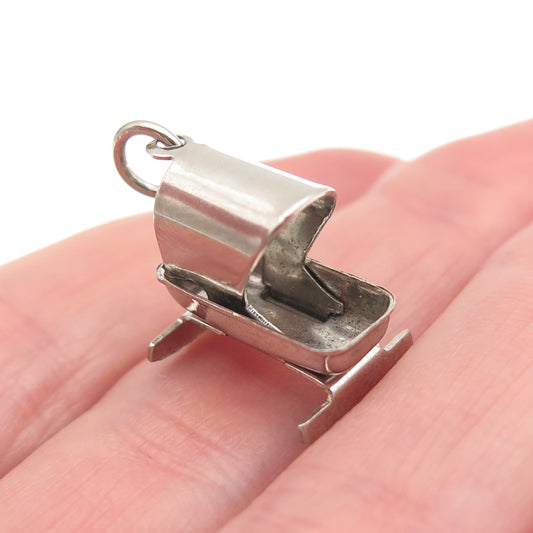 925 Sterling Silver Antique Art Deco Rocking Baby Bassinet 3D Mini Charm Pendant