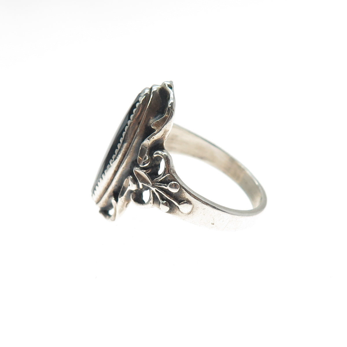 WHEELER MFG Old Pawn 925 Sterling Silver Vintage Hematite Oxidized Ring Size 8