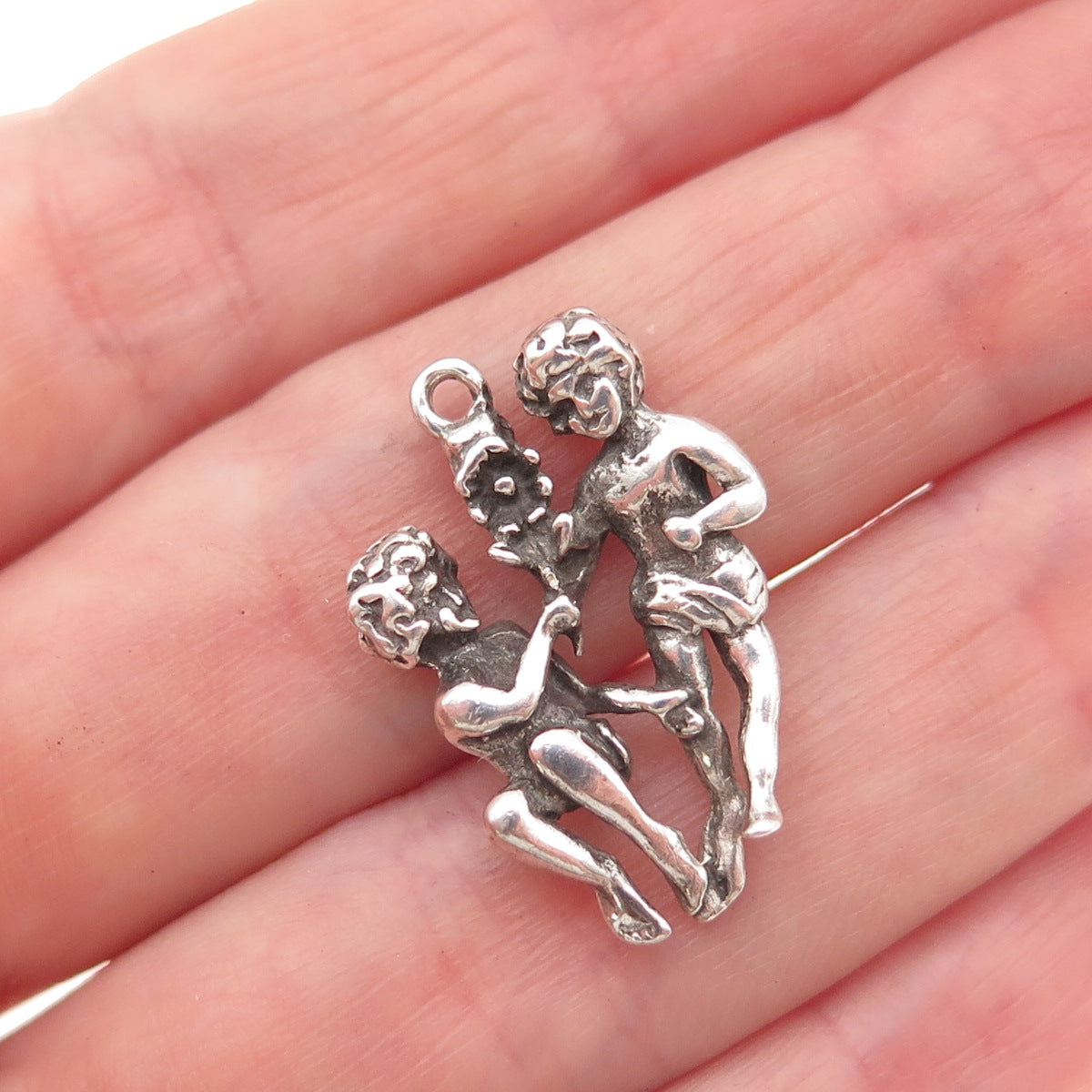 Shube 925 Sterling Silver Vintage Gemini Zodiac Sign Oxidized Charm Pendant