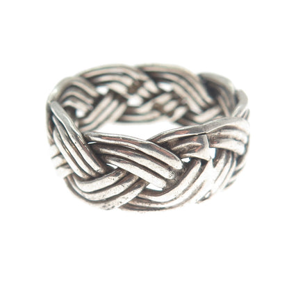 925 Sterling Silver Vintage Mexico Wicker Band Ring Size 9.25