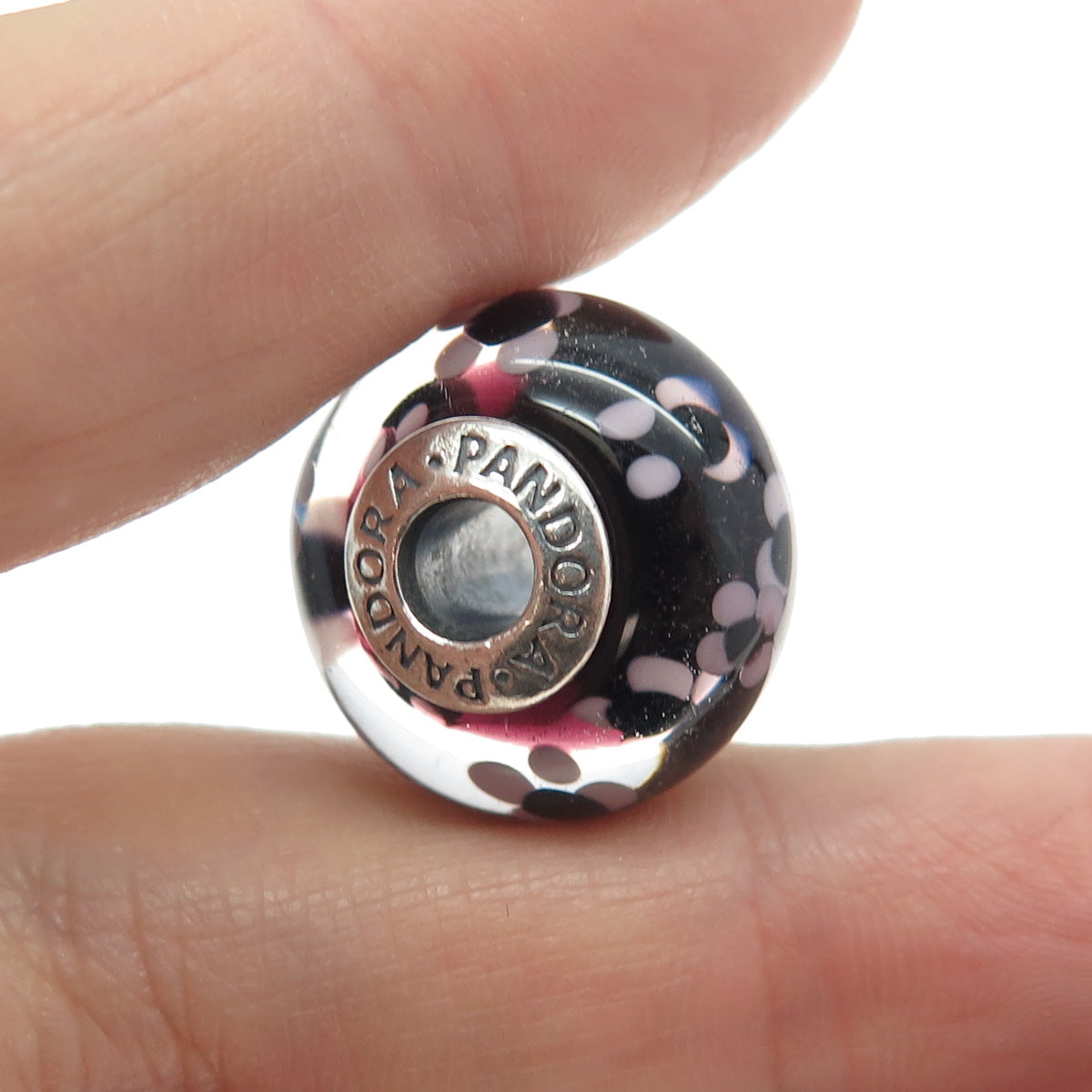 PANDORA 925 Sterling Silver Murano Glass Purple Flowers & Plants Bead Charm