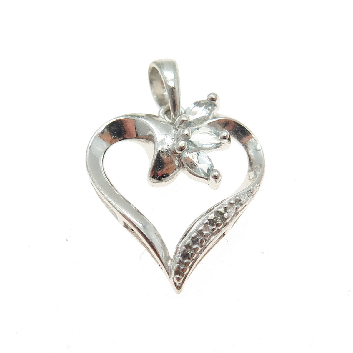 ROSS SIMONS 925 Sterling Silver Diamond Accent & Blue Topaz Heart Mini Pendant