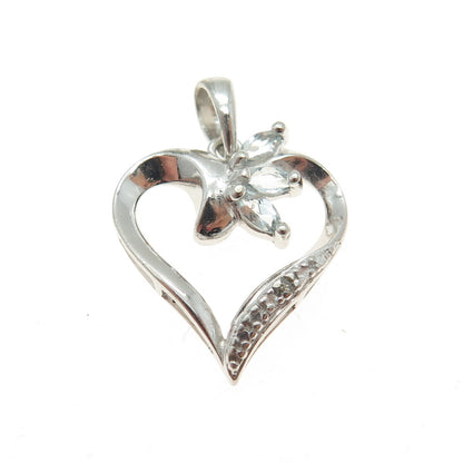 ROSS SIMONS 925 Sterling Silver Diamond Accent & Blue Topaz Heart Mini Pendant