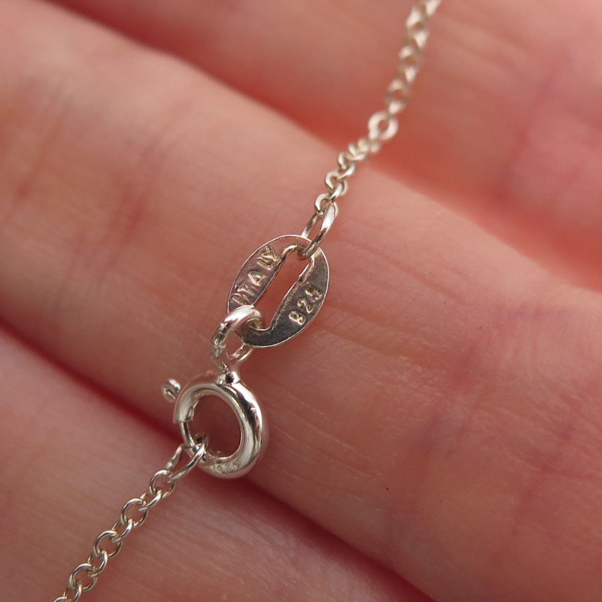 925 Sterling Silver Real Round-Cut Diamond Heart Cable Chain Necklace 18"