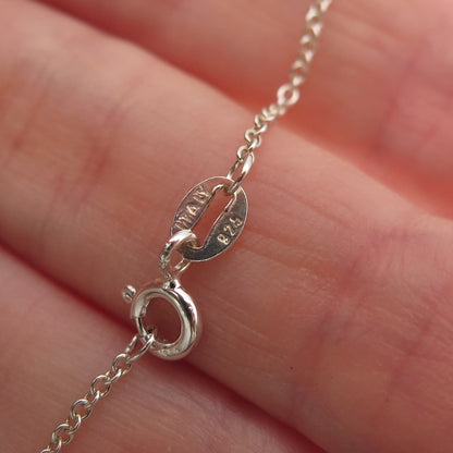 925 Sterling Silver Real Round-Cut Diamond Heart Cable Chain Necklace 18"