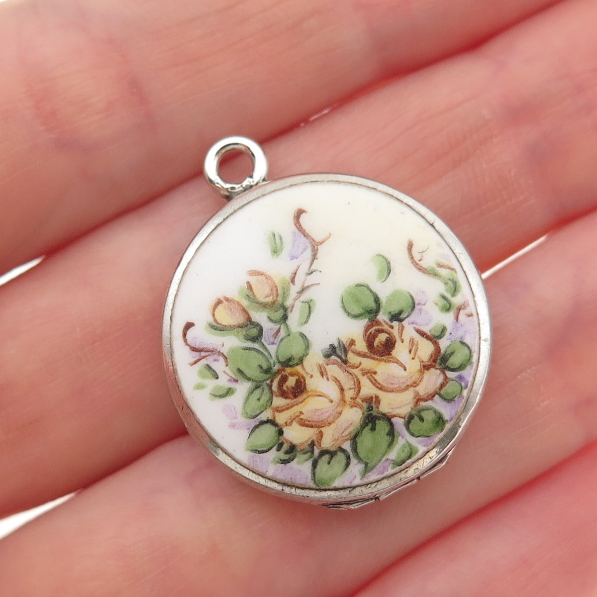 Bliss Bros Co. 925 Sterling Silver Antique Art Deco Enamel Floral Locket Pendant