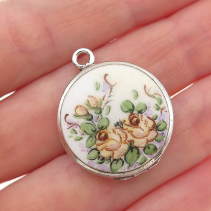 Bliss Bros Co. 925 Sterling Silver Antique Art Deco Enamel Floral Locket Pendant