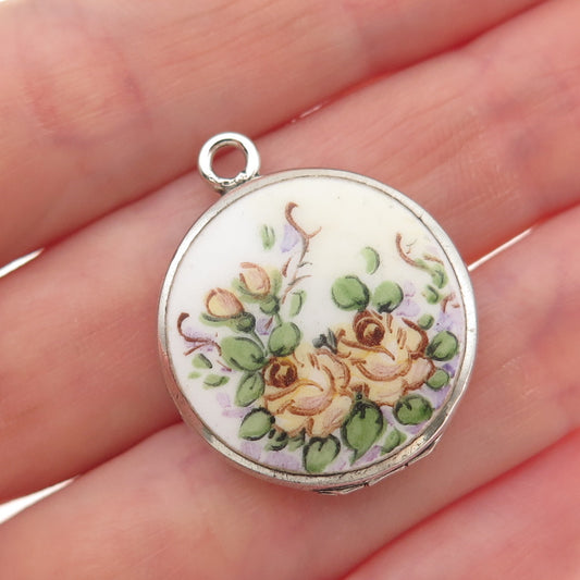 Bliss Bros Co. 925 Sterling Silver Antique Art Deco Enamel Floral Locket Pendant
