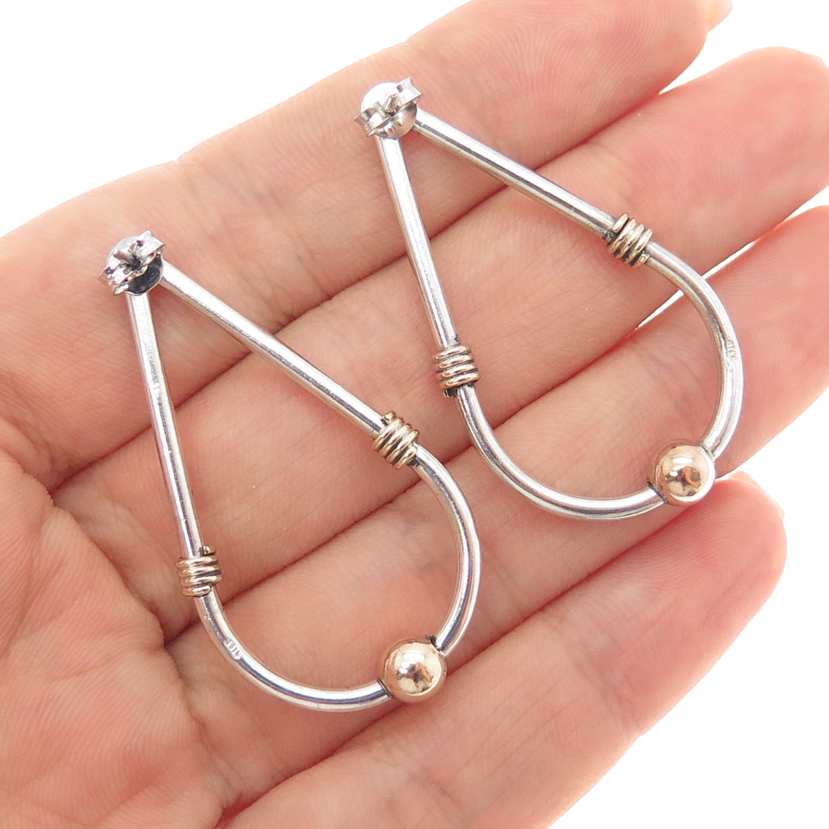 925 Sterling Silver Rose Gold Filled Vintage Modernist Teardrop Dangle Earrings