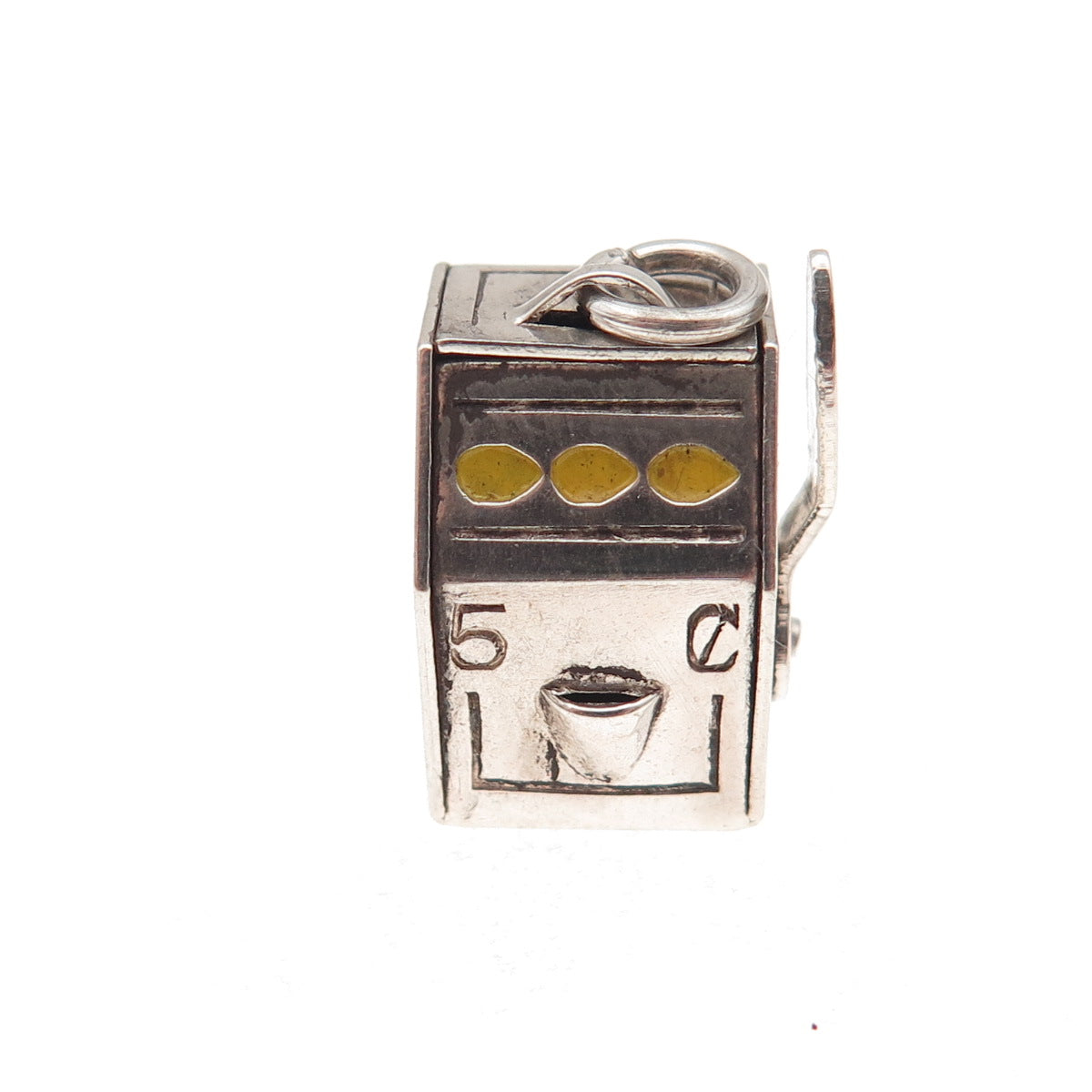925 Sterling Silver Antique Art Deco Enamel Slot Machine 3D Charm Pendant