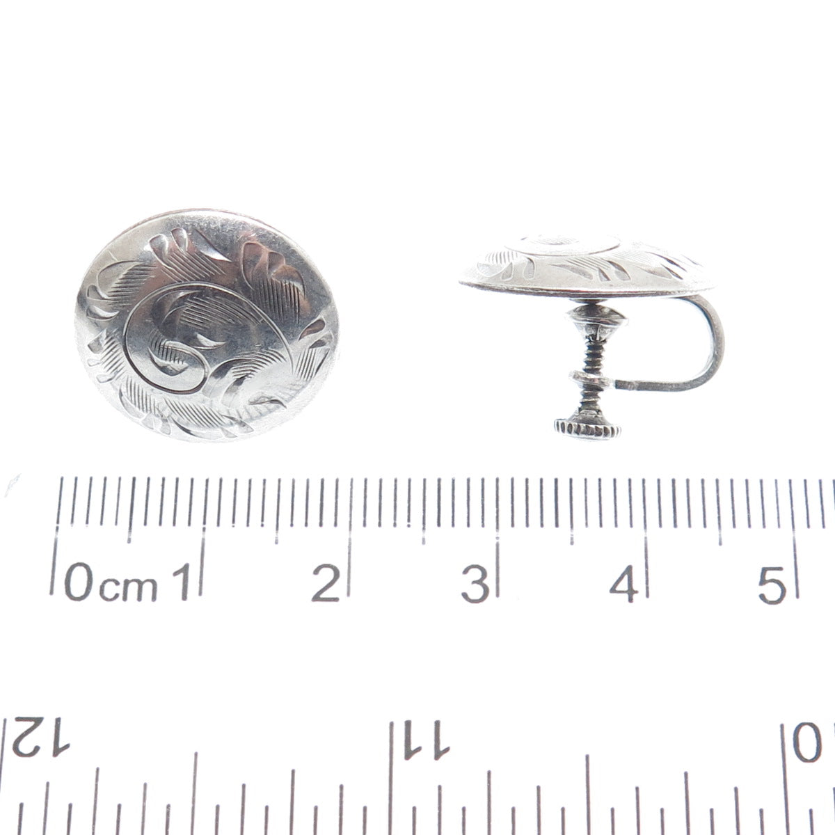 925 Sterling Silver Antique Art Deco Engraved Screw Back Earrings