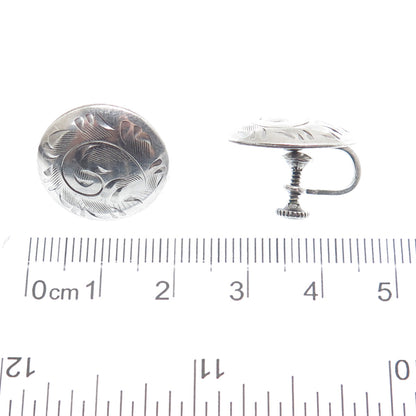 925 Sterling Silver Antique Art Deco Engraved Screw Back Earrings