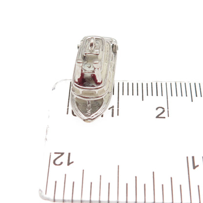 925 Sterling Silver Antique Art Deco Enamel Steamboat 3D Mini Charm Pendant