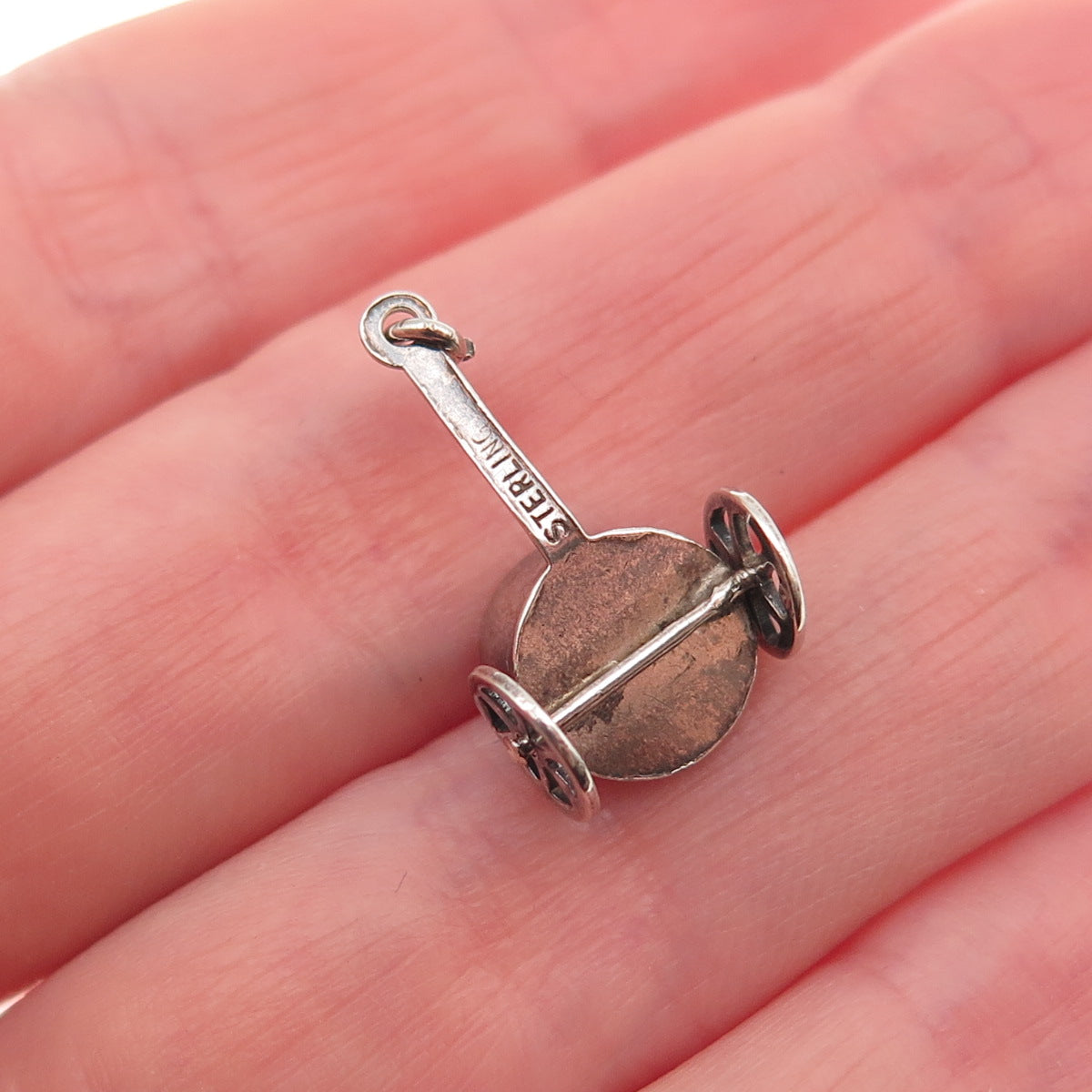 925 Sterling Silver Antique Art Deco Pull Cart Rickshaw 3D Mini Charm Pendant