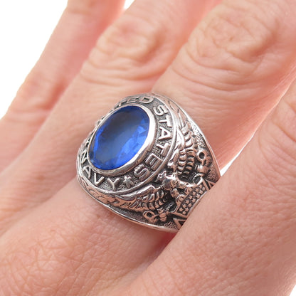 Uncas 925 Sterling Silver Vintage Blue C Z US Navy Ring Size 12