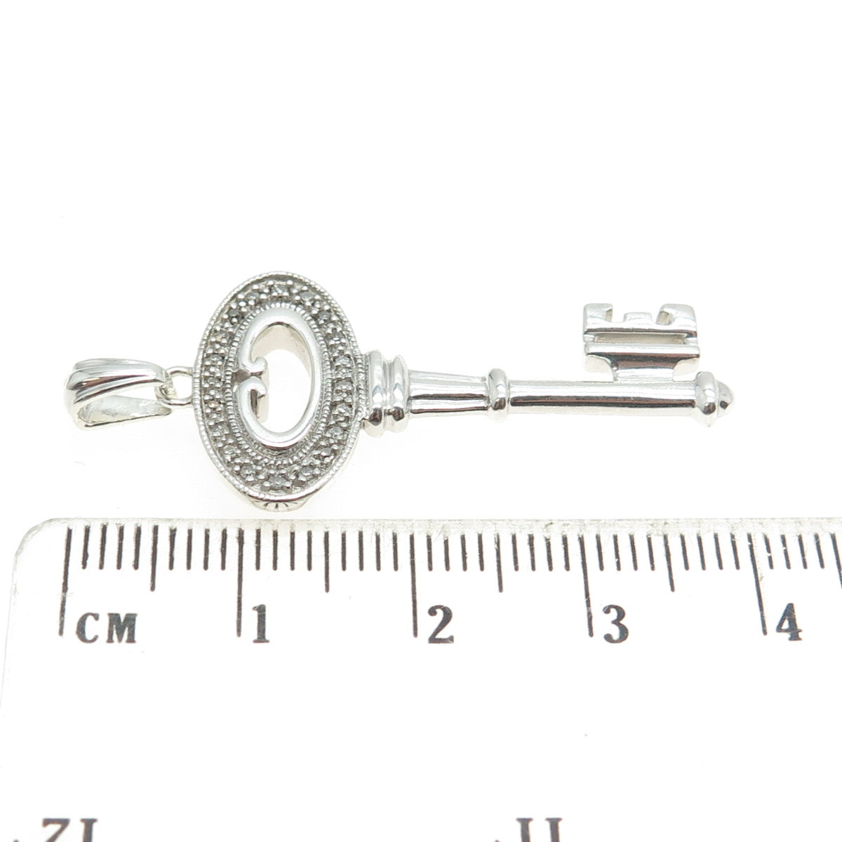 925 Sterling Silver Real White Diamond Key Pendant