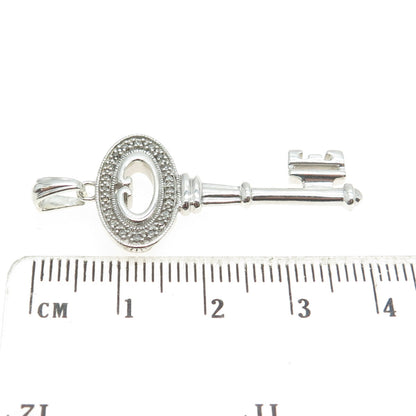 925 Sterling Silver Real White Diamond Key Pendant