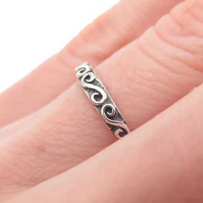 925 Sterling Silver Vintage Swirl Stackable Oxidized Band Ring Size 5