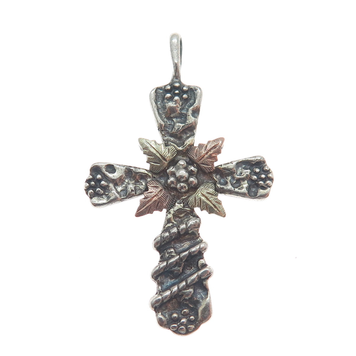 RGC Riddles Group 12K Rose & Yellow Gold Sterling Silver Vintage Cross Pendant