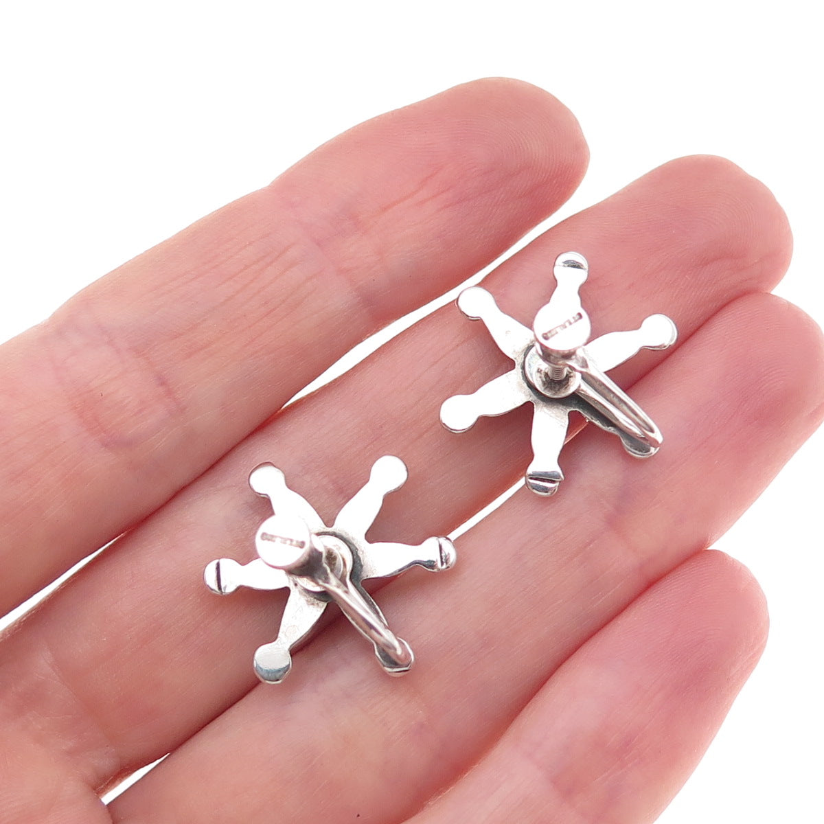 Old Pawn 925 Sterling Silver Vintage Turquoise Floral Tribal Screw Back Earrings
