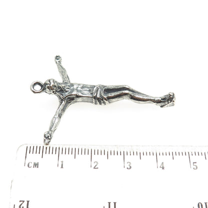 925 Sterling Silver Vintage Crucifix Cross Religious Oxidized Pendant