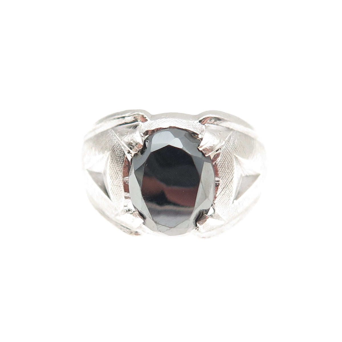 Wheeler Mfg Co. 925 Sterling Silver Antique Art Deco Real Hematite Ring Size 6.5